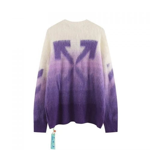 Off-White Arrows Mohair Sweater Ombre Knit Pullover Purple and White