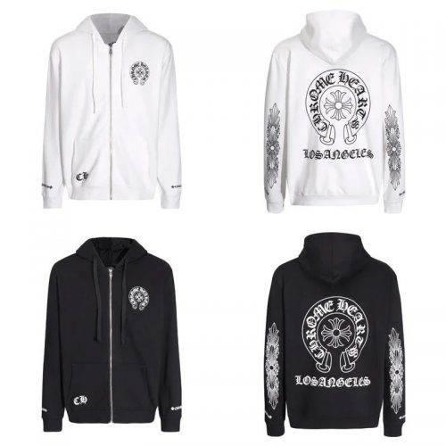 Chrome Hearts Los Angeles Horseshoe Zip-Up Hoodie Black and White