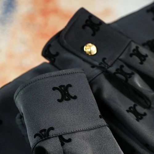 Celine Triomphe Monogram Silk Button-Down Shirt Black
