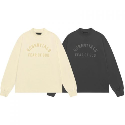 Fear of God FOG Essentials Mock Neck Oversized Long Sleeve Shirt Beige and Black