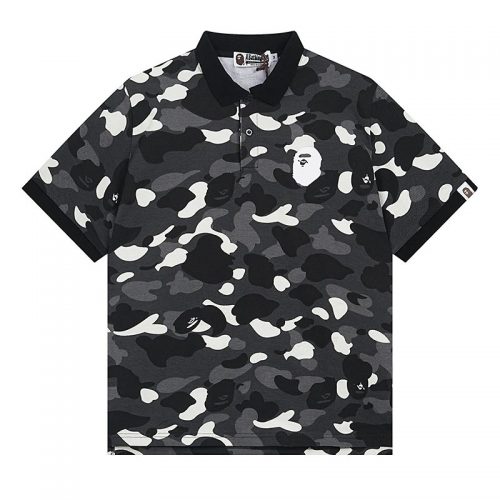 A Bathing Ape BAPE Camo Print Camouflage Polo Shirt Black