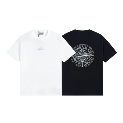 Stone Island Compass Graphic Cotton T-Shirt Black and White