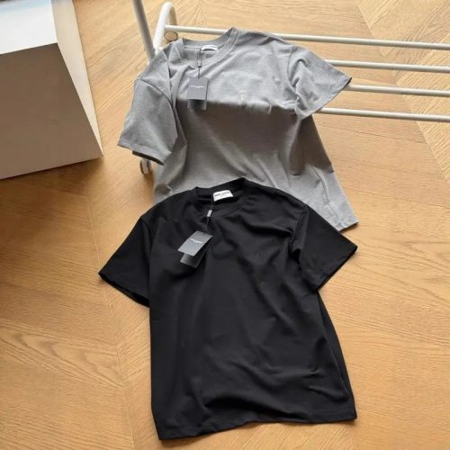 Saint Laurent YSL Signature Embroidery Cotton T-Shirt Black and Gray