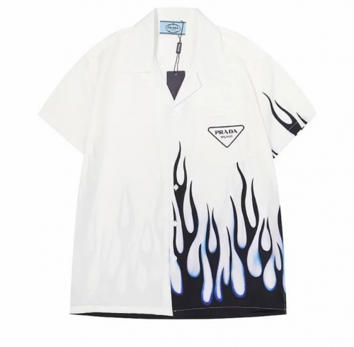 Prada Flame Print Graphic Hawaiian Shirt White