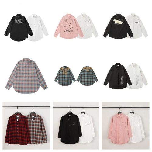 Maison Margiela Number Print Cotton Long Sleeve Shirt Multicolor