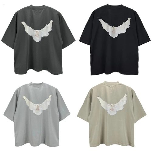 Yeezy Gap Oversized Dove Print Casual T-Shirt Black Gray Beige