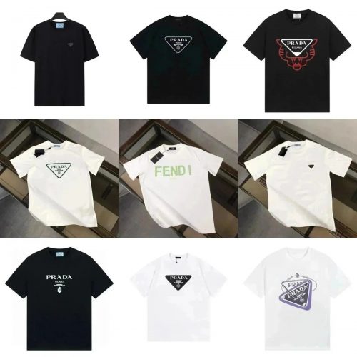 Prada Graphic Print Cotton T-Shirt Black and White