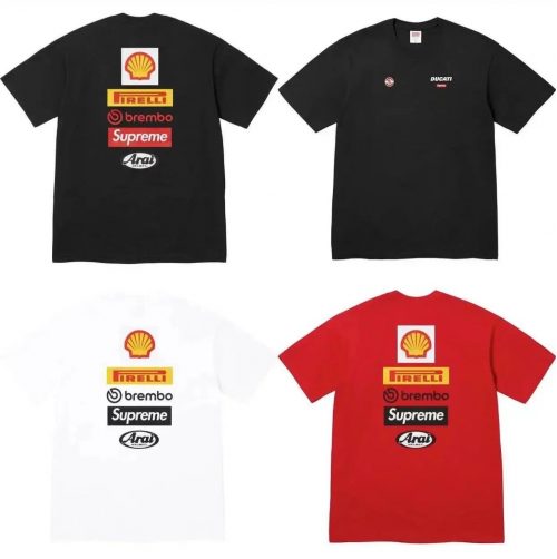 Supreme Ducati Shell Graphic Streetwear T-Shirt Black White and Red