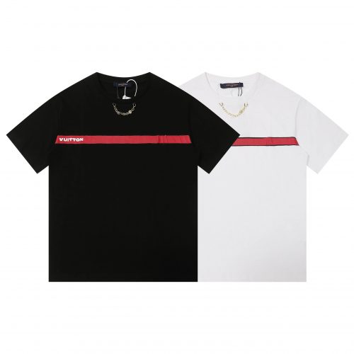 Louis Vuitton LV Chain Detail Striped Cotton T-Shirt Black and White