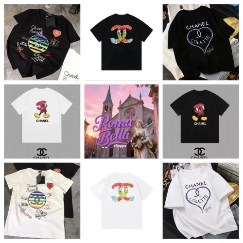Chanel Graphic Print Cotton T-Shirt Black and White