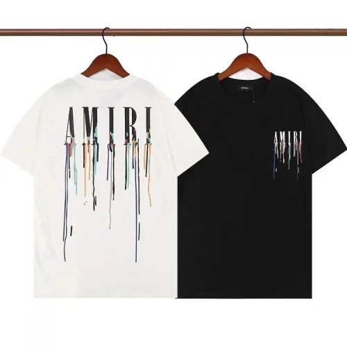 Amiri Drip Paint Graphic Tee Cotton T-Shirt Black and White