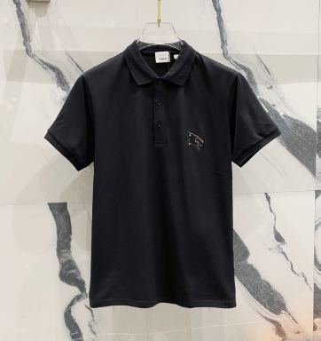 Burberry Equestrian Knight Design Cotton Polo Shirt Black
