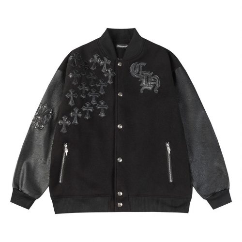 Chrome Hearts Cross Patch Varsity Jacket Leather Sleeve Black