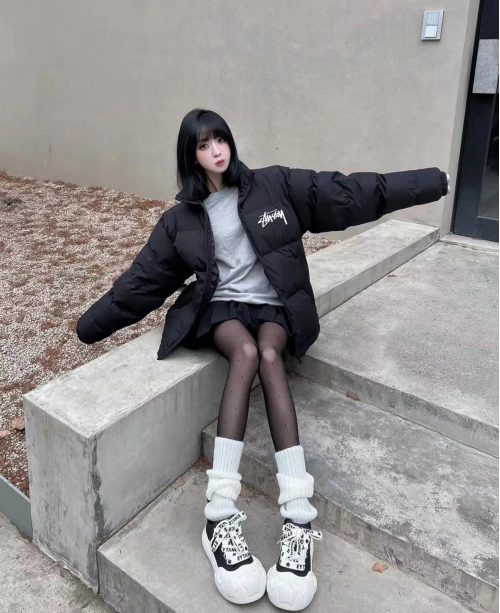 Stussy Puffer Jacket Streetwear Down Jacket Black