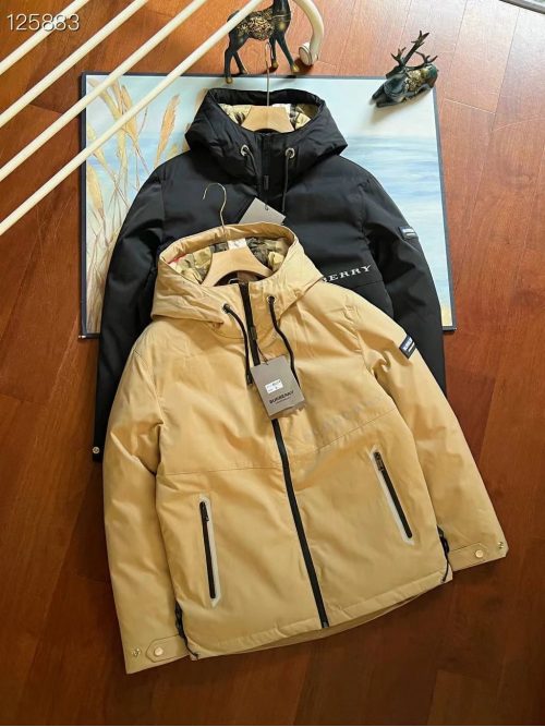 Burberry Hooded Puffer Jacket Casual Winter Jacket Beige and Black