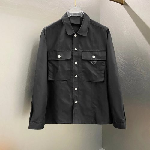 Prada Re-Nylon Shirt Jacket Lightweight Utility Jacket Black