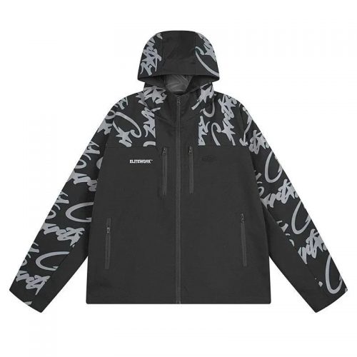 ELITEWORK Graffiti Print Streetwear Jacket Black