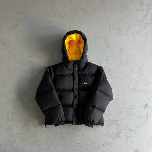 Corteiz Puffer Jacket Streetwear Down Jacket Black and Yellow