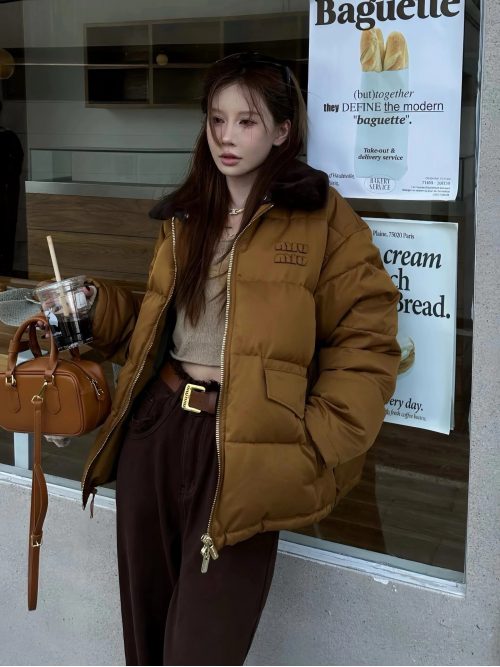 Miu Miu Puffer Jacket Oversized Padded Winter Jacket Brown