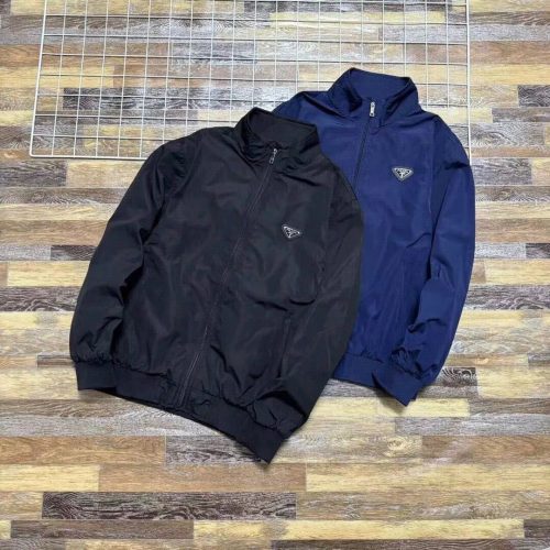 Prada Nylon Zip-Up Lightweight Jacket Black and Navy