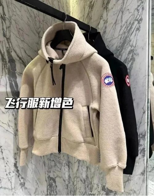 Canada Goose Wool Bomber Jacket Casual Zip-Up Jacket Beige