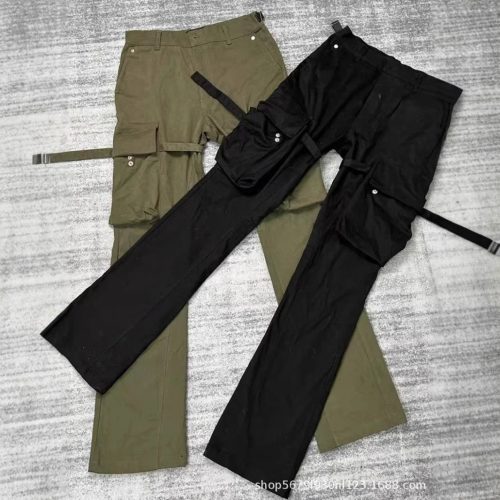 Design Cargo Pants with Straps Streetwear Trousers Black and Olive