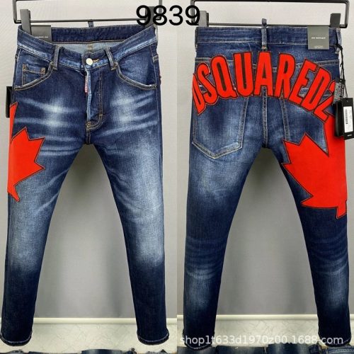 DSQUARED2 DSQ2 Maple Leaf Patch Distressed Jeans Blue