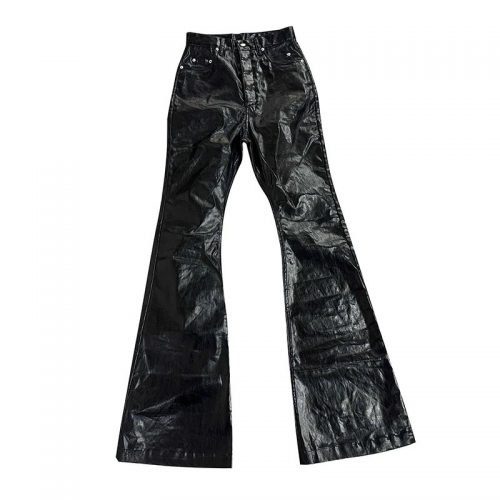 Design Coated Flare High Waisted Pants Black