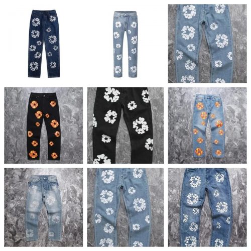 Denim Tears Cotton Wreath Print Straight Leg Jeans Blue