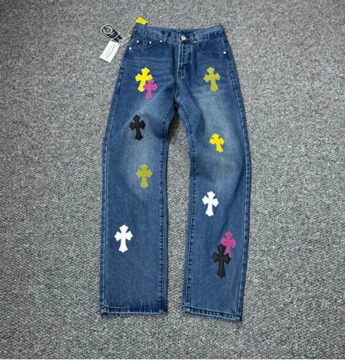 Chrome Hearts Cross Patch Denim Jeans Multi-Color Casual Jeans Blue