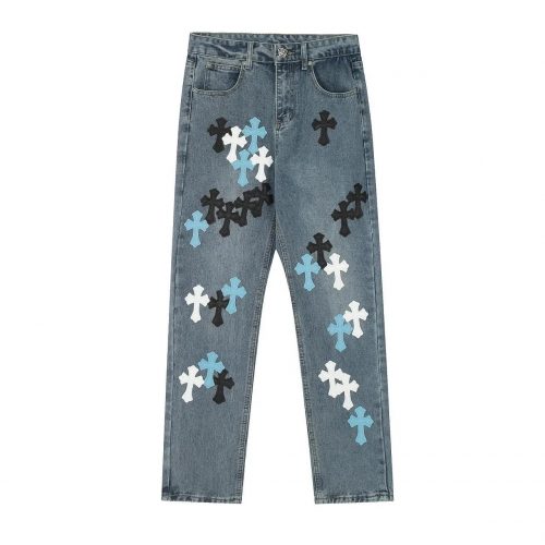 Chrome Hearts Cross Patch Denim Jeans Casual Pants Blue