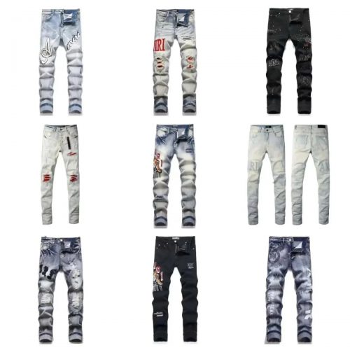 Amiri Distressed Denim Jeans Slim Fit Pants Multicolor