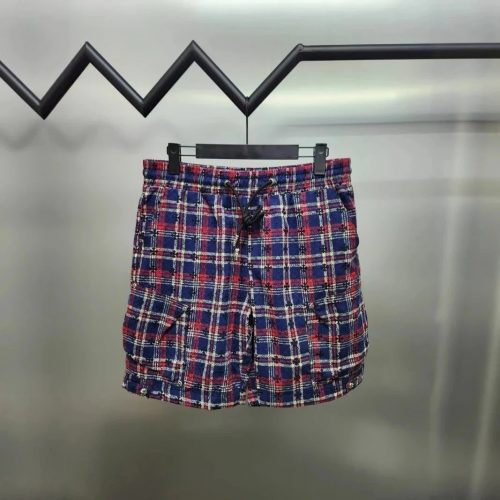 Chrome Hearts Plaid Cargo Shorts Streetwear Cotton Shorts Blue and Red