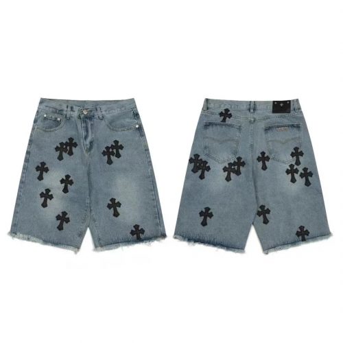 Chrome Hearts Cross Patch Denim Shorts Streetwear Blue