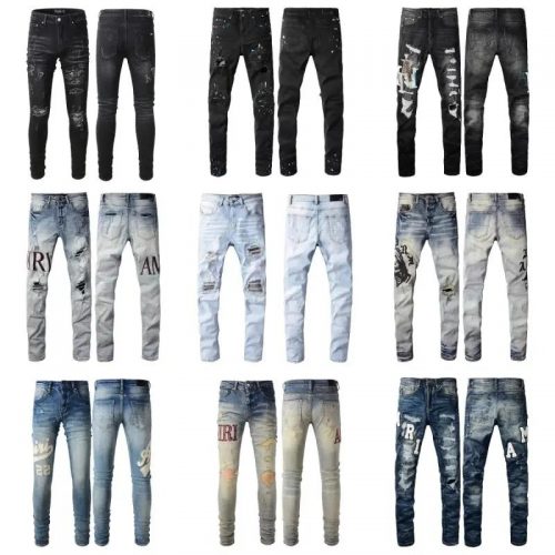 Amiri Distressed Skinny Jeans Slim Fit Denim Pants Multicolor