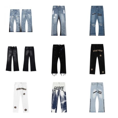 Amiri Distressed Paint Splatter Jeans Casual Denim Pants Blue and Black