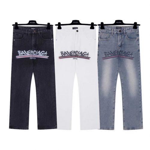 Balenciaga Paris Graphic Print Denim Jeans Multicolor