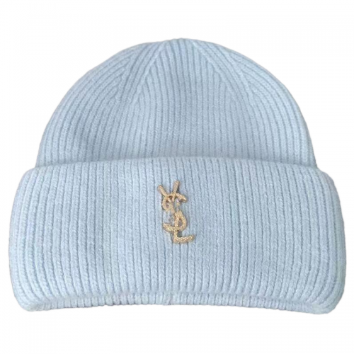 Yves Saint Laurent YSL Knit Beanie Soft Wool Hat Light Blue