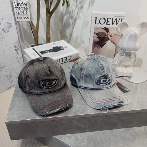 Diesel Denim Baseball Cap Distressed Streetwear Baseball Cap Blue and Black