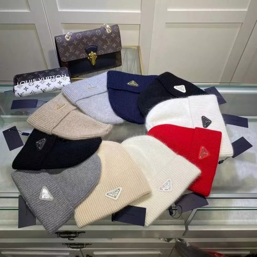 Prada Mohair Blend Chunky Knit Beanie Hat Multicolor