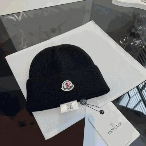 Moncler Ribbed Wool Beanie Winter Hat Black