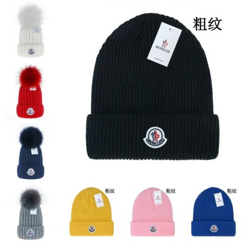 Moncler Ribbed Knit Beanie Wool Hat Multicolor