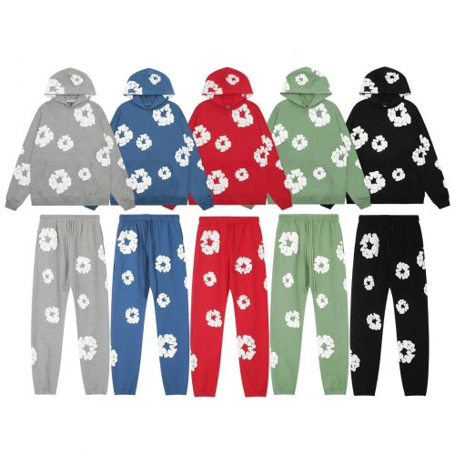 Denim Tears Floral Hoodie and Sweatpants Set Casual Cotton Tracksuit Multicolor