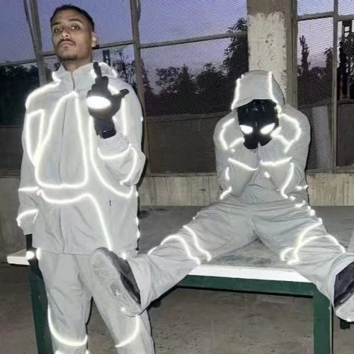 Design Reflective Piping Streetwear Tracksuit Set Gray