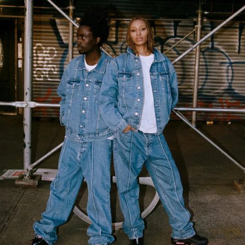 Design Denim Matching Set Streetwear Jacket and Jeans Blue