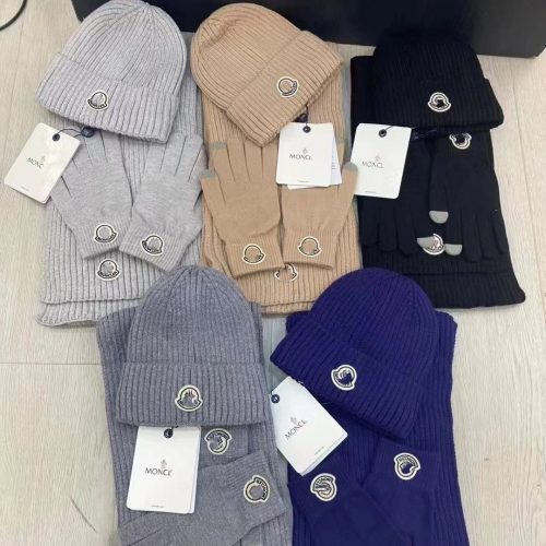 Moncler Ribbed Knit Beanie Scarf and Gloves Set Winter Accessories Multicolor