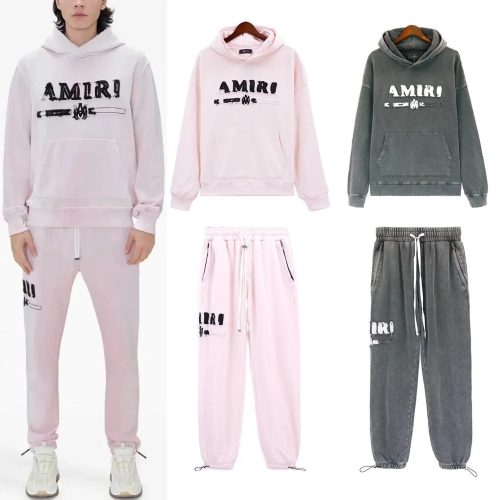 Amiri Core Logo Graphic Streetwear Tracksuit Set Pink and Gray