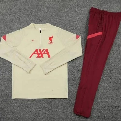 Nike Liverpool FC Training Kit Sporty Tracksuit Set Beige and Red