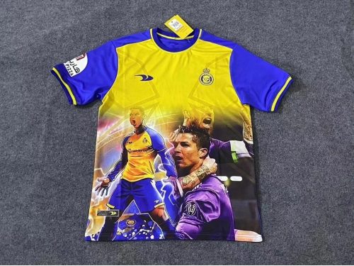 Al Nassr Cristiano Ronaldo Graphic Soccer Jersey Yellow and Blue