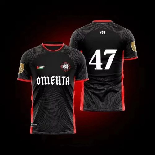 Omerta 47 Graphic Football Jersey Black and Red